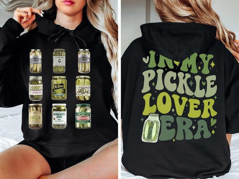 Pickle Sweatshirt, Vintage Pickle Sweater, Holiday Sweater, Xmas Tee, Pickle Lover Gift, 2 side Hoodie and Sweater; T-shirt Cotton Womenswear
