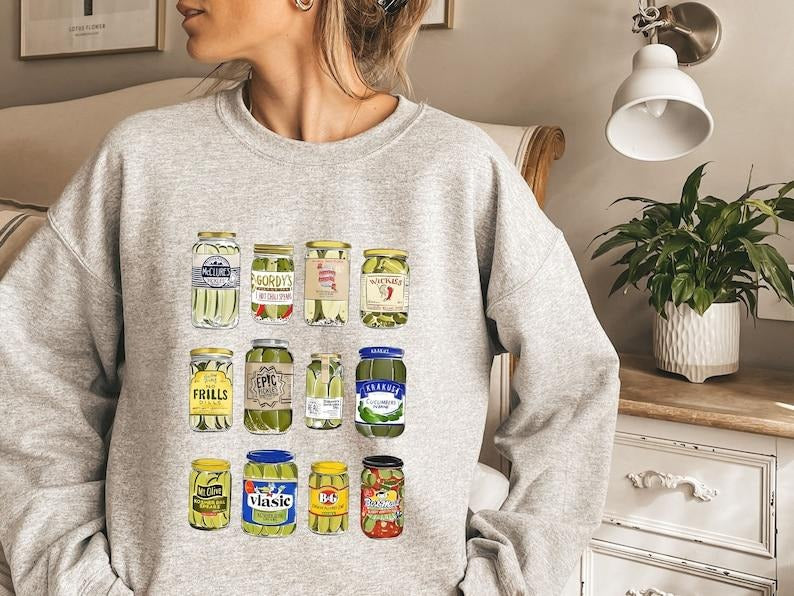 Pickle jars sweatshirt, Vintage Canned Pickles Sweatshirt, Pickle shirt, Pickle Crewneck Sweatshirt, Pickle Lovers Hoodie and Sweater; T-shirt Cotton Womenswear