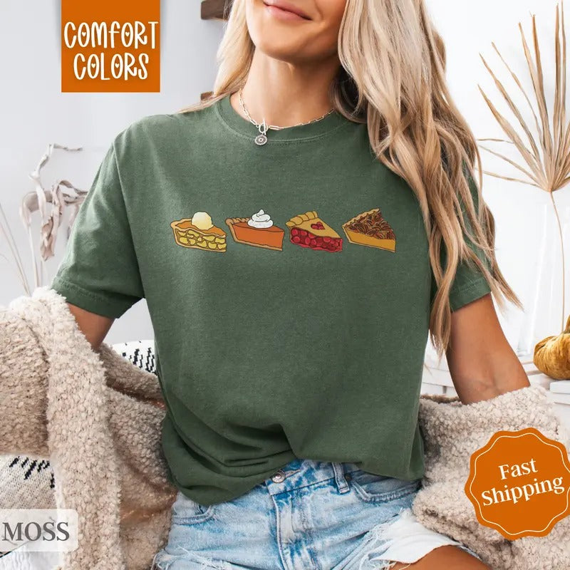 Pie Shirt Comfort Colors, Thanksgiving Shirt, Fall Womenswear Oversized Crewneck