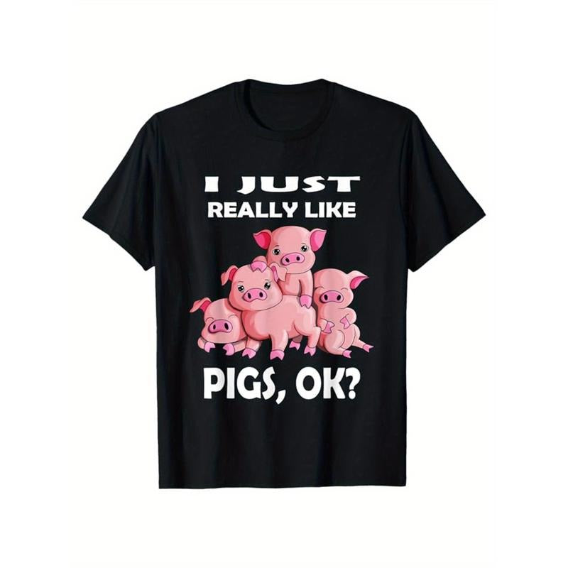 Pig Print, Men's Cotton T-shirt, Graphic Tee Men's Outdoor Clothes, Men's Clothing, Casual Short Sleeve Crew Neck T-shirt, Tops For Men, Gift For Men made in usastyle{n002}16