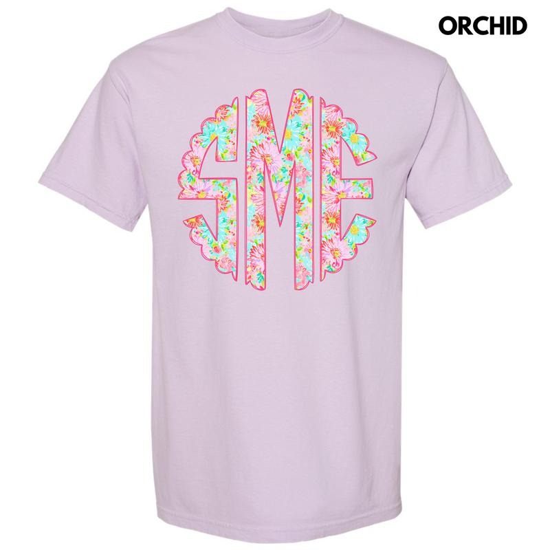 Pink Blossoms Monogram Comfort Colors T-Shirt 'NLB'