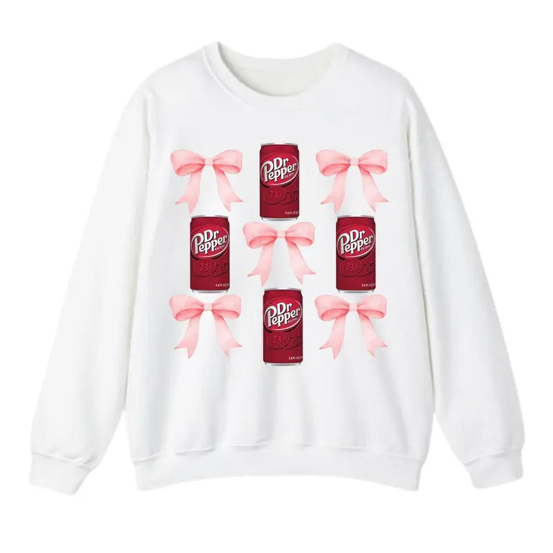 Pink Bow Coquette Dr. Pepper Sweatshirt, Cute Pink Soda Drink Sweatshirt, Unisex Shirt