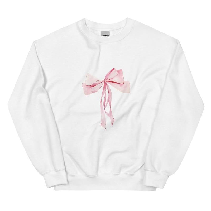 Pink Bow Sweatshirt, Trendy Pink Ribbon Bow Crewneck, Sweatshirt for Women With Bowsstyle{n002}2 T-Shirts, Hoodie