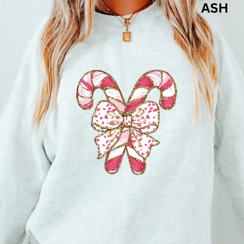 Pink Candy Cane Crewneck, Christmas Winter Sweatshirt, Merry Christmas Sweatshirt, Christmas Sweatshirt, Winter Season...
