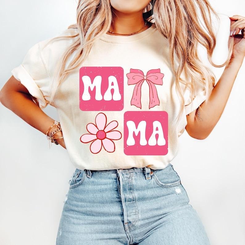 Pink Checker Mama Coquette, Floral Mama, Retro Mama, Gift for Mom Tshirt
