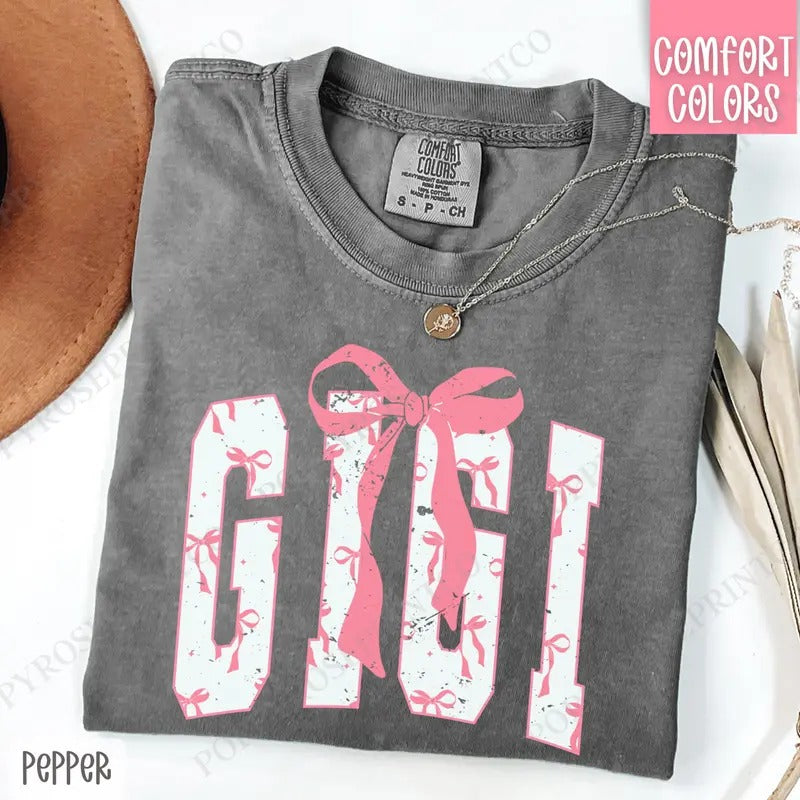 Pink GiGi Bow Shirt Comfort Colors, Women's Tee, Cute Women's Tshirt Hoodie, Sweatshirt | WearSparks.com
