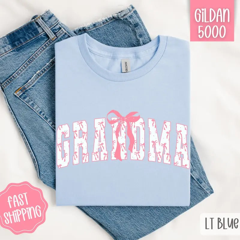 Pink Grandma Bow Shirt Gildan, Women's Tee, Cute Women's Tshirt Plus Sizes