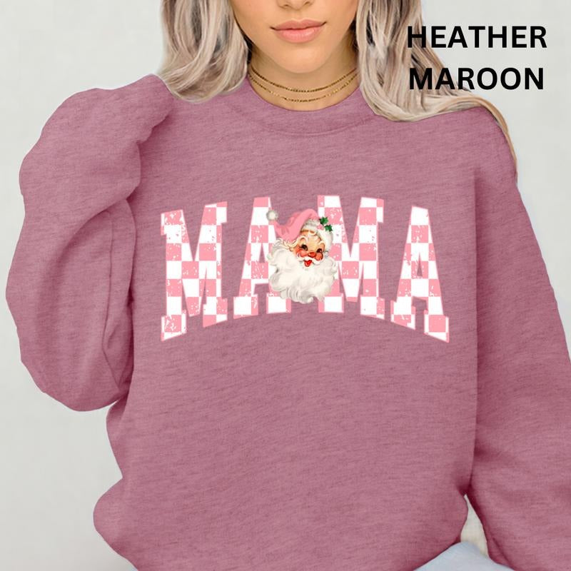 Pink Santa Mama Christmas sweatshirt Winter Graphic Long Sleeve Casual Cotton Polyester Oversized sweatshirt - Comfort...