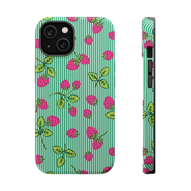 Pink Strawberry Phone Case Mag Safe Compatible Magnetic Tough Cases