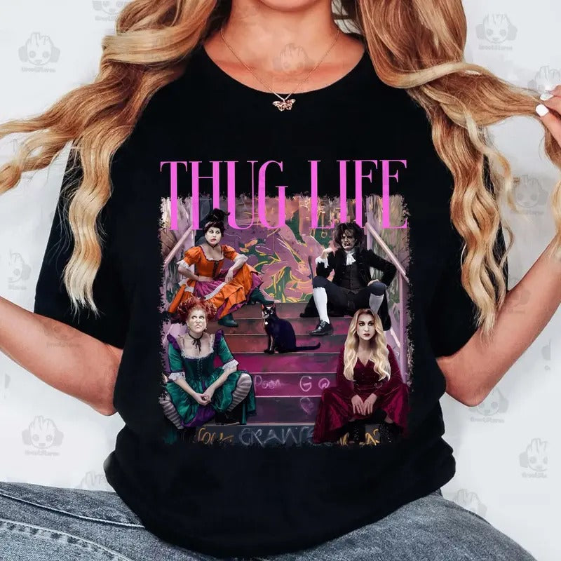 Pink Thug Life Witches Sisters T-shirt, Retro Witches Movie shirt, Retro Halloween Character T-shirt for men and women Cotton Fit