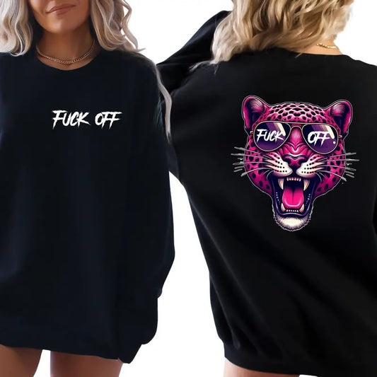 'Pink Tiger 'F*ck Off' Graphic Tee, Long Sleeve Crewneck Sweatshirt or Hoodie | Grunge Vibes | Edgy Streetwear | Casual Alt Style Comfy Pullover