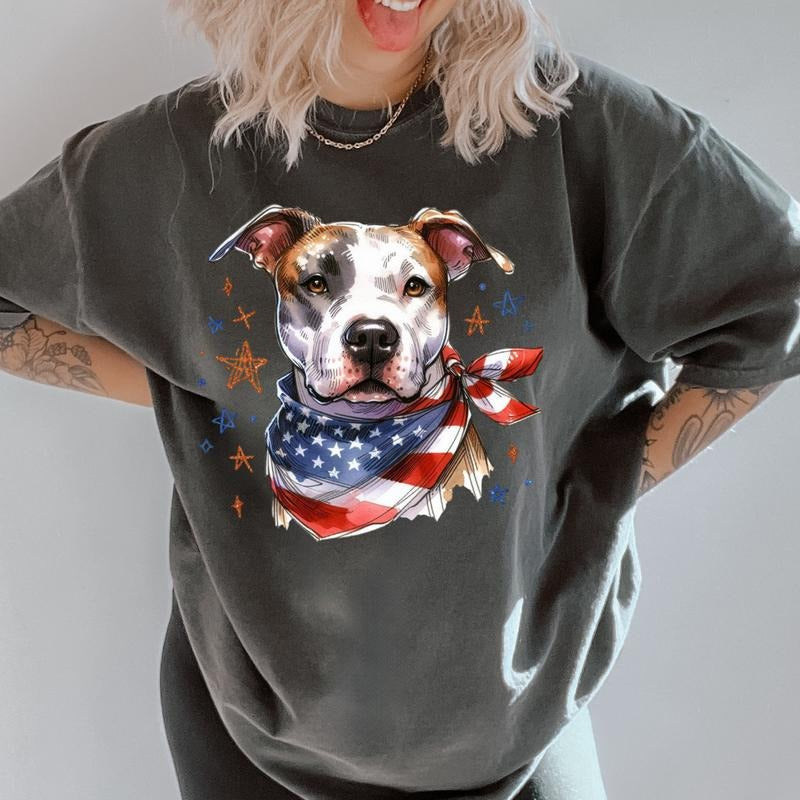 Pitbull Patriotic Dog Shirt ~ Unisex Apparel Relaxed Fit Printed In The USA Clothing Womenswear Casual Comfort Cotton Top Athletic Boho Chic