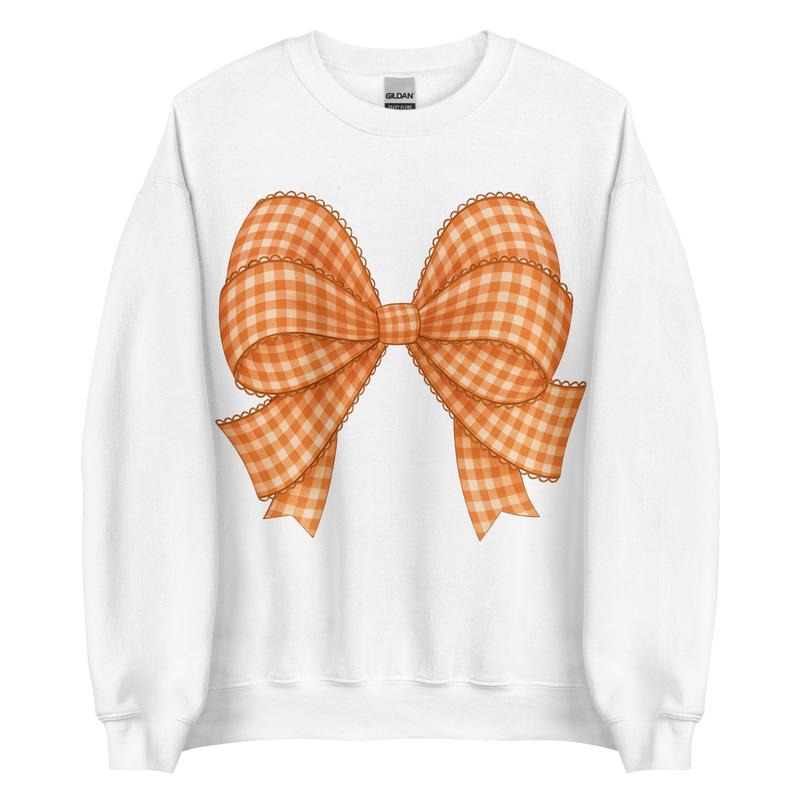 Plaid Fall Bow Sweatshirt ~ Autumn Unisex Apparel Relaxed Fit Printed In The USA Clothing Womenswear Casual Comfort Cotton Top Athletic Boho Chic garment-dyed heavyweight Crewneck