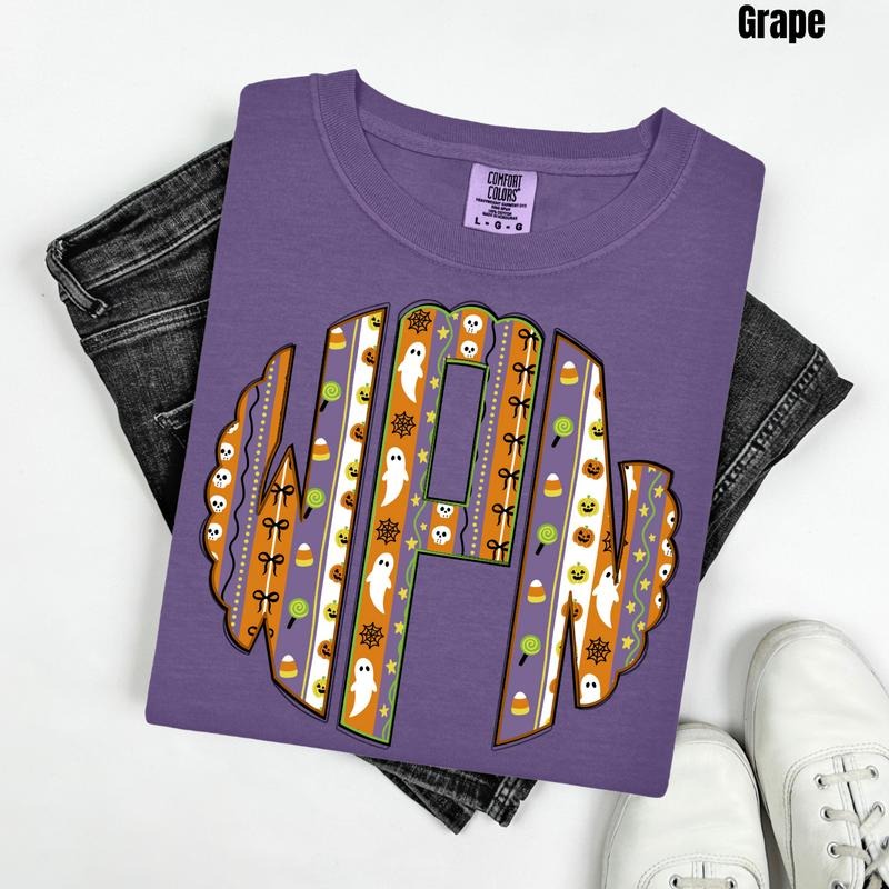 Plain Witchy Halloween Monogram Comfort Colors T-Shirt 'NLB'