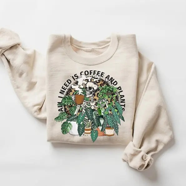 Plant Mom Sweatshirt, Mom Crewneck, Crazy Plant Lady Shirt, Plant Lover Gift Sweater, Cozy Sweater for Houseplant Lover, Coffee Lover Shirt