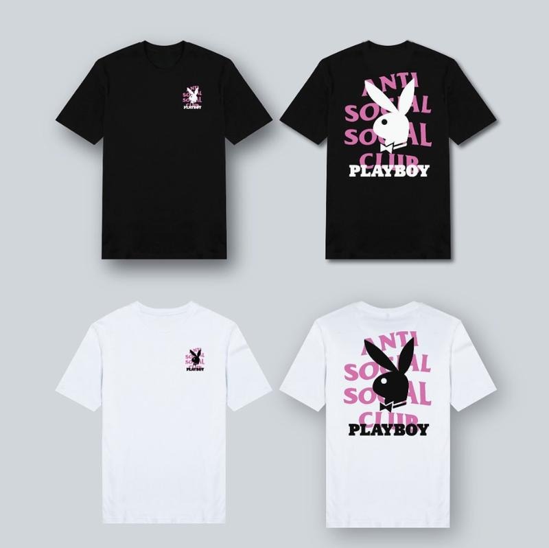 Playboy x ANT1 SOC1AL SOC1AL CLUB T-Shirt, Black & White Streetwear Shirt, Bold Pink Bunny Graphic Tee, Unisex Trendy Casual Top