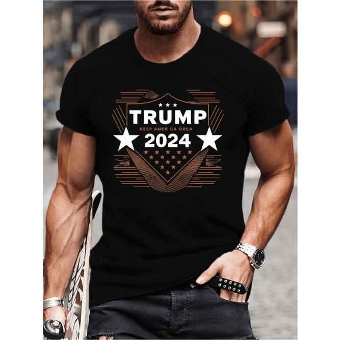 Plus size men's summer T-shirt, Trump graphic printed short sleeve T-shirt, fashion casual top, suitable for daily life, plus size Made in USA