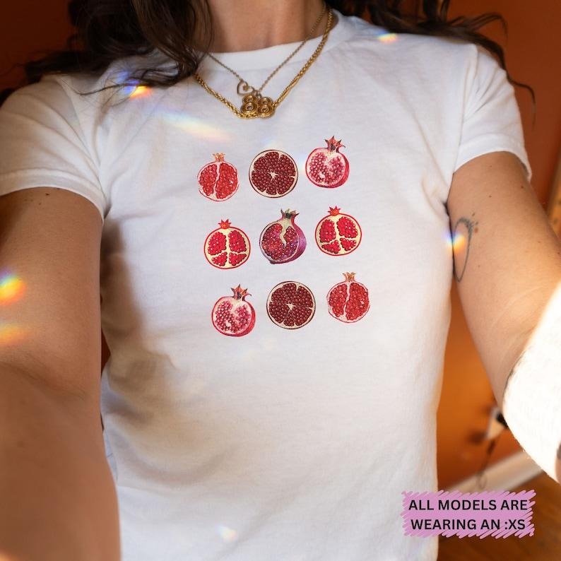 Pomegranate Y2K Baby Tee Shirt, Baby Tee Y2K Shirt For Women, Cute Baby Tee Shirt, Downtown Girl Aesthetic, Pomegranate Shirt