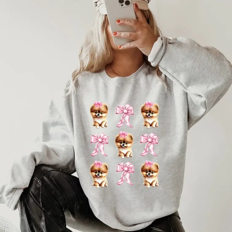 Pomeranian with Bows Sweatshirt ~ Sweatshirt Unisex Apparel Relaxed Fit Printed in the USA Clothing Womenswear Casual and Comfortable