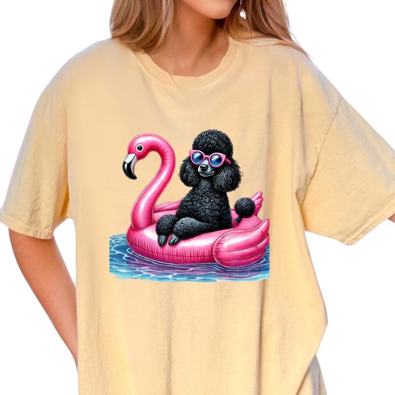 Poodle Flamingo Float Dog Shirt ~ Unisex Apparel Relaxed Fit Printed In The USA Clothing Womenswear Casual Comfort Cotton Top Athletic Boho Chic