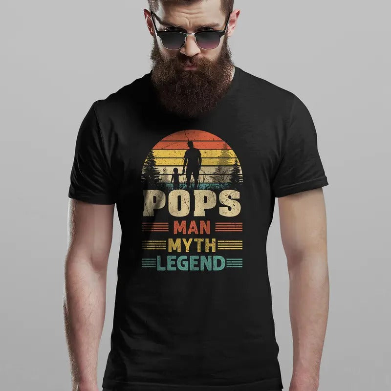 Pops Sunset Man Myth Legend Men's T-shirt Cool Fun Dad Shirt Christmas Gift Present Fathers Day Top sweater and hoodie...