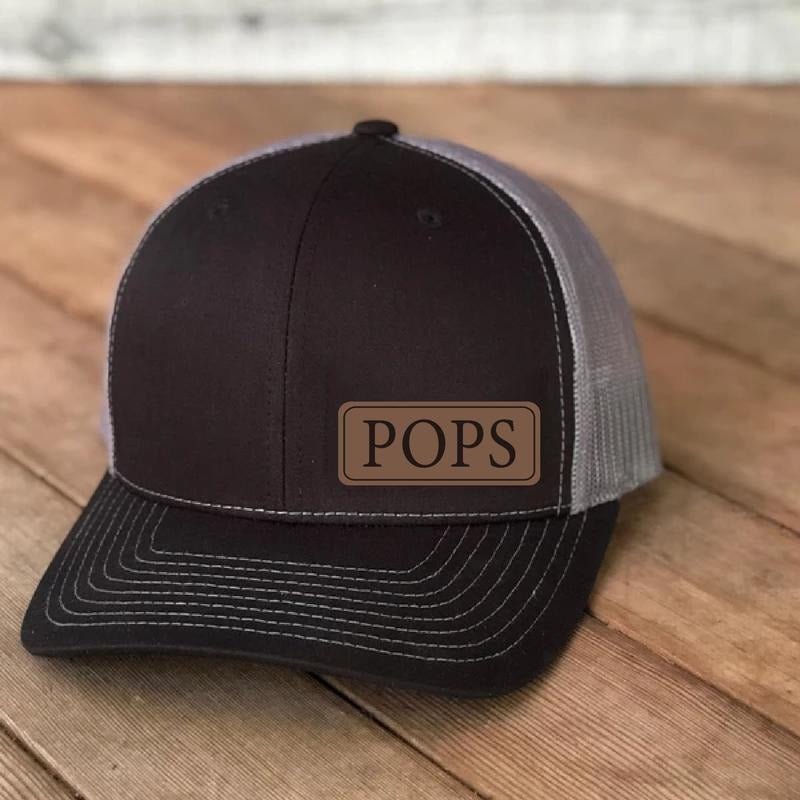 Pops Vegan Leather Patch Cap, Richardson 112, Richardson Hat, Dad Hat, Dad Gift, Dad Birthday Gift, Richardson Cap, Leather Richardson