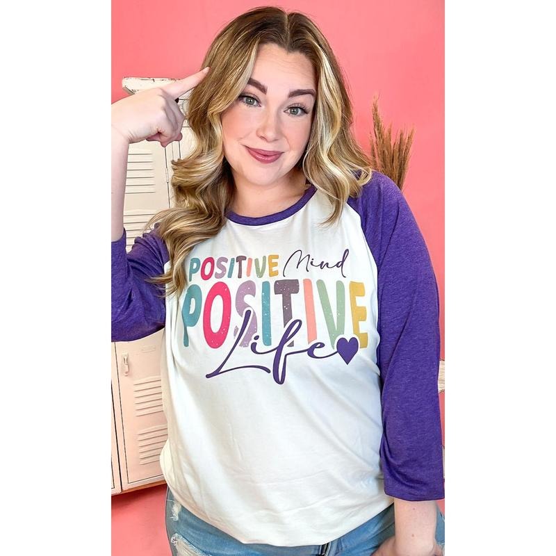 Positive Mind Positive Life Graphic Raglan Knit Top