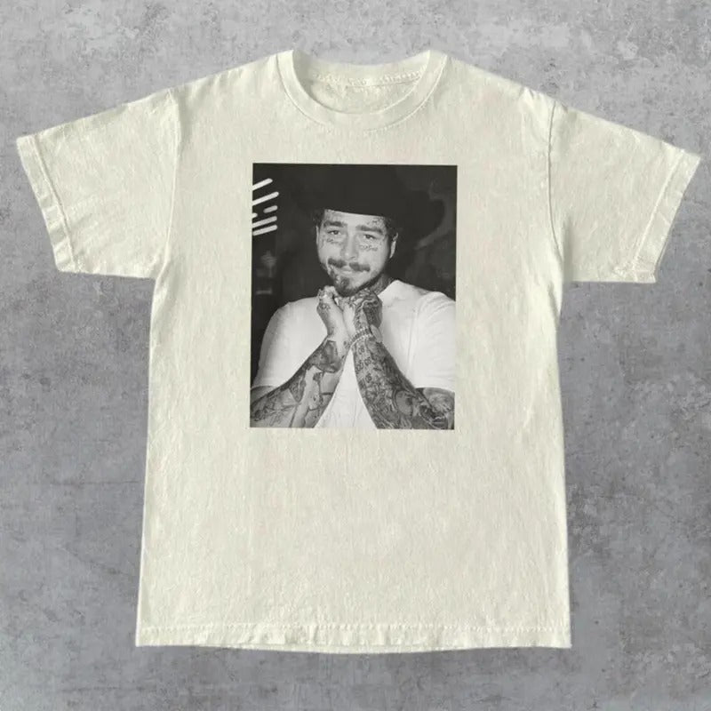 Posty Twelve Carat Europe Shirt, Posty Y2k Vintage Bootleg Rapper Tshirt, Love Rapper, Fan Post Malone Menswear Top Underwear Man Tshirt Streetwear Tropical Shortsleeve Bestie Crewneck Round Neck