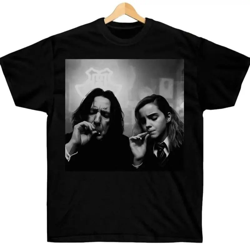 Potter Wizarding Fan Shirt, Hermione And Snape Smoking Shirt, Meme 90s Shirt, Christmas Birthday Gift Potter Menswear Streetwear Man Casual Shortsleeve Crewneck Tshirt Tops