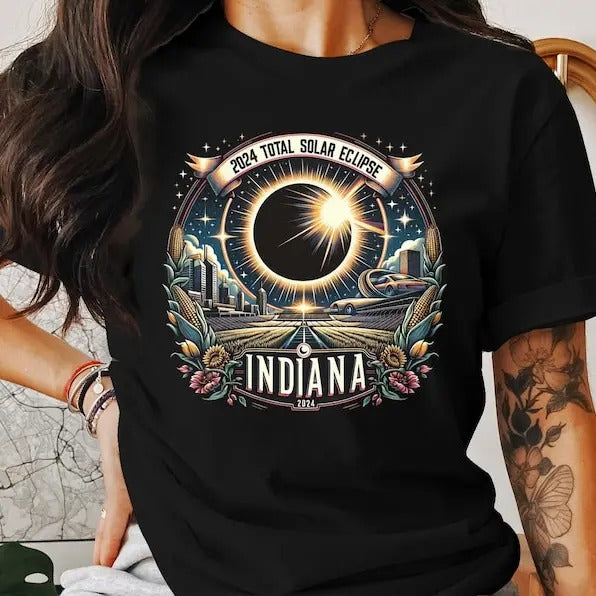 Premium 2024 Total Solar Eclipse Indiana Vintage Style T-Shirt, Indianapolis Eclipse Souvenir, Astronomical Event Tee, Eclipse Chaser Gift