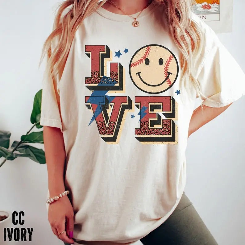 Premium Baseball Lovers Shirt, Smiley Face Baseball Shirt, Baseball Mom Shirt, T-ball Mom Shirt, Baseball Fans T-shirt,...