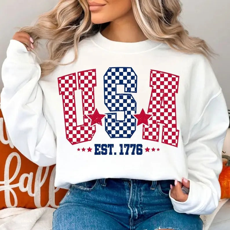 Premium Checkered USA, 4th of July , Fourth Of July Sweatshirt