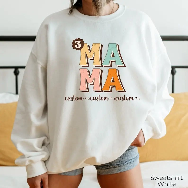 Premium Customized Mama Sweatshirt, Trendy Mommy Hoodie For Women, Mom Themed Shirt, Mother's Day Sweater, Preppy Gift...