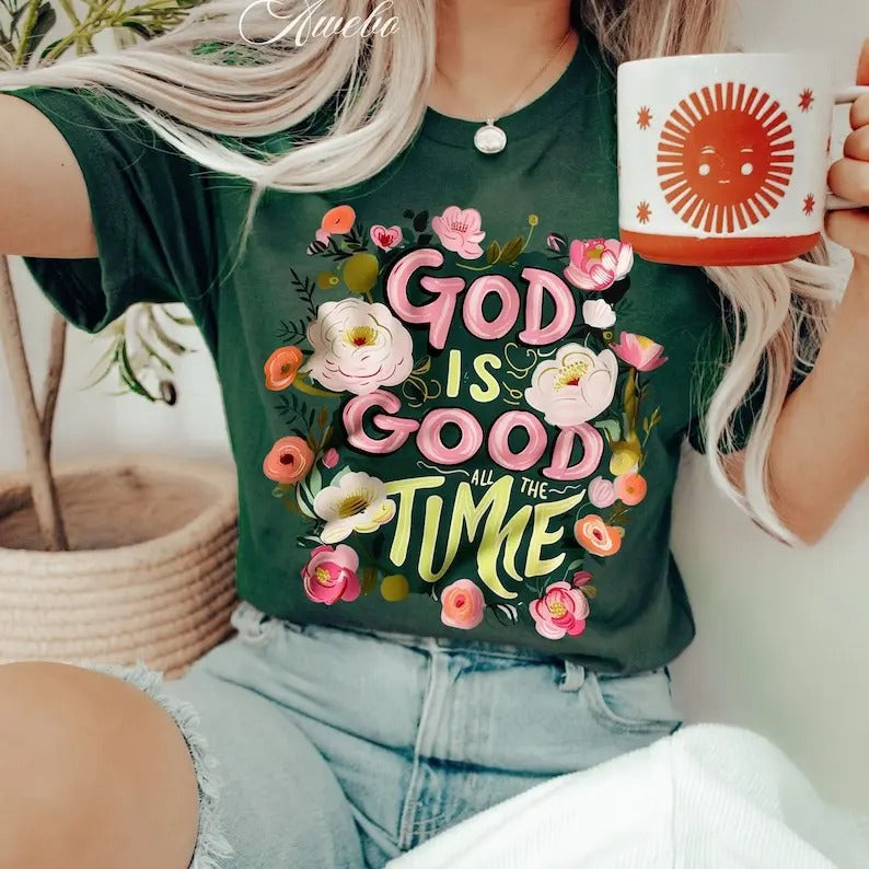 Premium God is Good all the Time , Floral Religious Quote , Positive quote , Floral Christian Quote Bible Verse,...