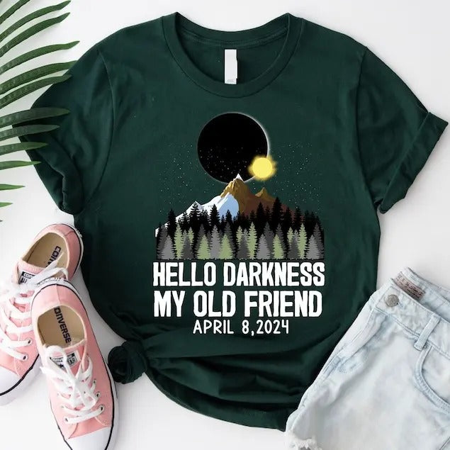 Premium Hello Darkness My Old Friend T-shirt, April 8,2024 T-shirt, Total Solar Eclipse T-shirt, Celestial Event Shirt,...
