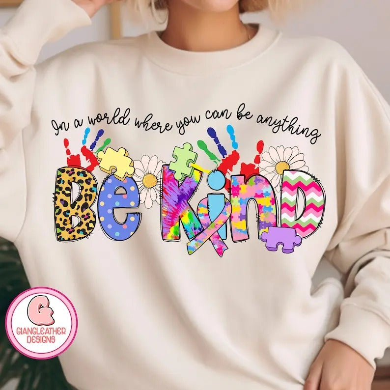 Premium In a world where you can be anything be kind ,be kind autism ,Autism heart ,autism puzzle pieces heart ,retro...