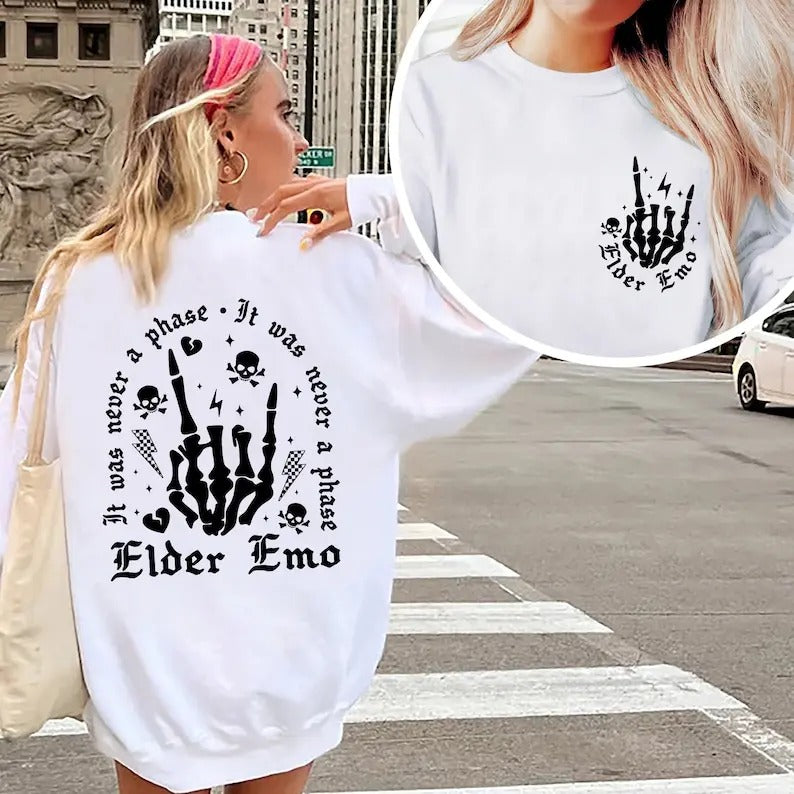 Premium It Was Never A Phase Sweatshirt, Emo Moms Skeleton Shirt, Mama Shirt, Elder Emo, Mothers Day Gift Shirt, Emo...