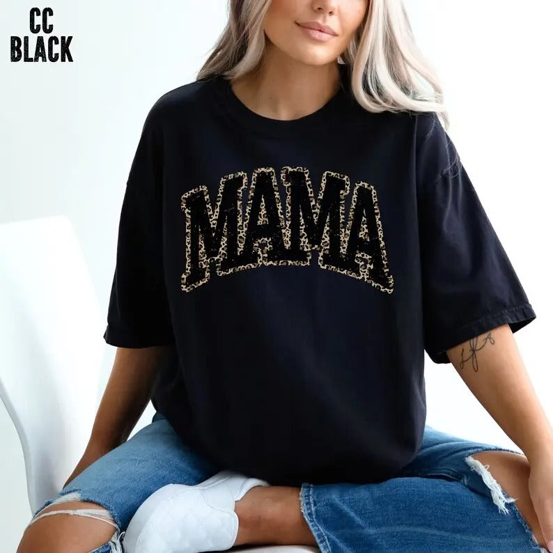 Premium Leopard Mama T-Shirt, Cute Mama T-Shirt, New Mom Gift, Pregnancy Reveal T-shirt, Mother's Day Gift, Mom Life...