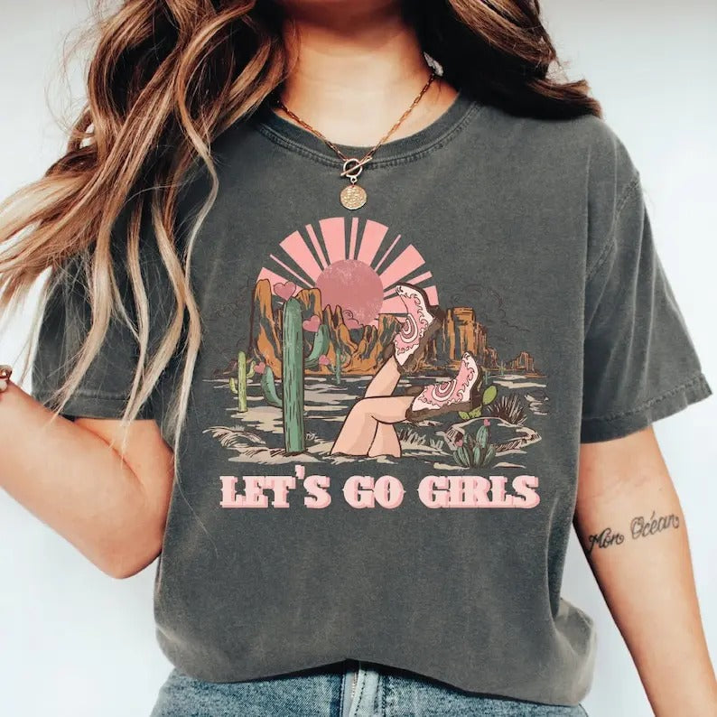 Premium Lets Go Girls Retro Shirt, Bachelorette Party Tshirt, Western Bridal Party Tee, Nashville Girls Trip Oversized Shirt