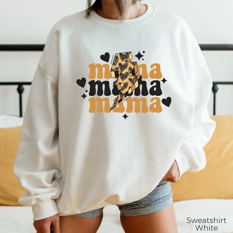 Premium Mama Sweatshirt, Happy Valentine's Day Vibes Mommy Hoodie, Yellow Black Themed Energetic Shirt, Leopard Design Sweater, Gift for Mama