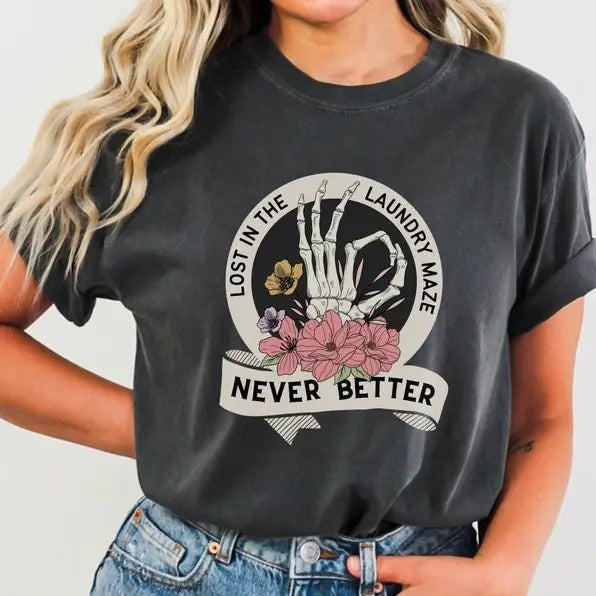 Premium Mom Life Shirt "Laundry Maze", Funny Motherhood Never Better Skull Tshirt, Mother Birthday Present, Mothers Day...