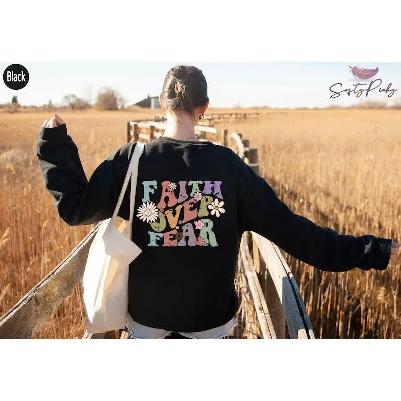Premium Preppy Christian Hoodie, Faith Over Fear Sweatshirt, Women's Religious Shirts, Bible Verse Shirt, Church Tshirt,...
