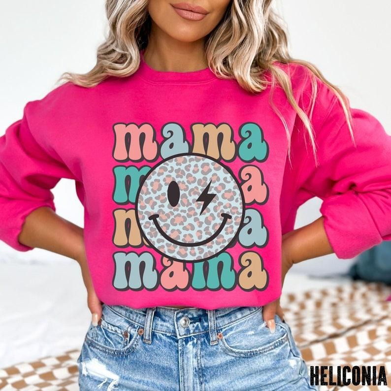 Premium Retro Mama Sweatshirt, Smiley Face Mama Sweater, Mother's Day Shirt For Mom, Mom Sweatshirt's, Pregnancy...