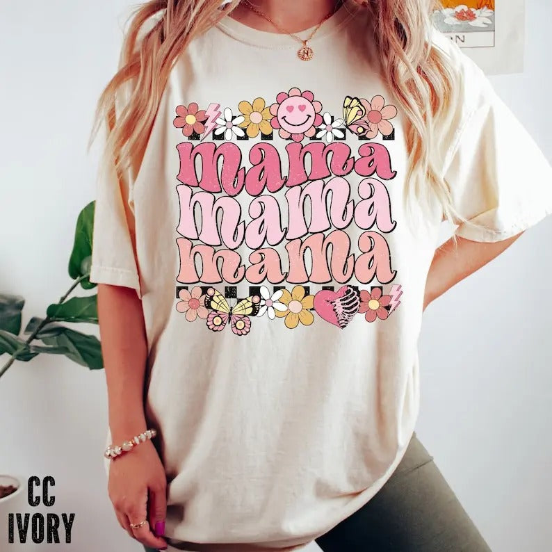 Premium Retro Smiley Mama Shirt, Mom Shirt for mom for Mother's Day, Funny Mom Shirt, Mama T shirt, Mama Smiley Tee,...
