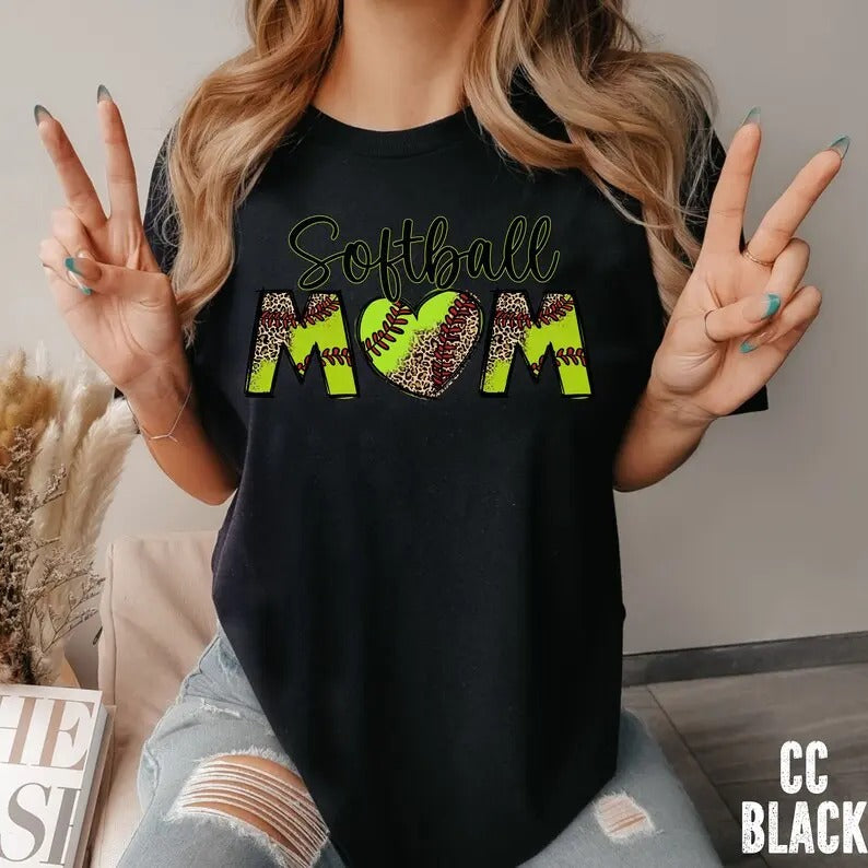 Premium Softball Mom Shirt, Leopard Softball Mom Shirt, Sport's Mom Shirt, Mom Shirt, Mom Softball Leopard Shirt, Gift for MOM