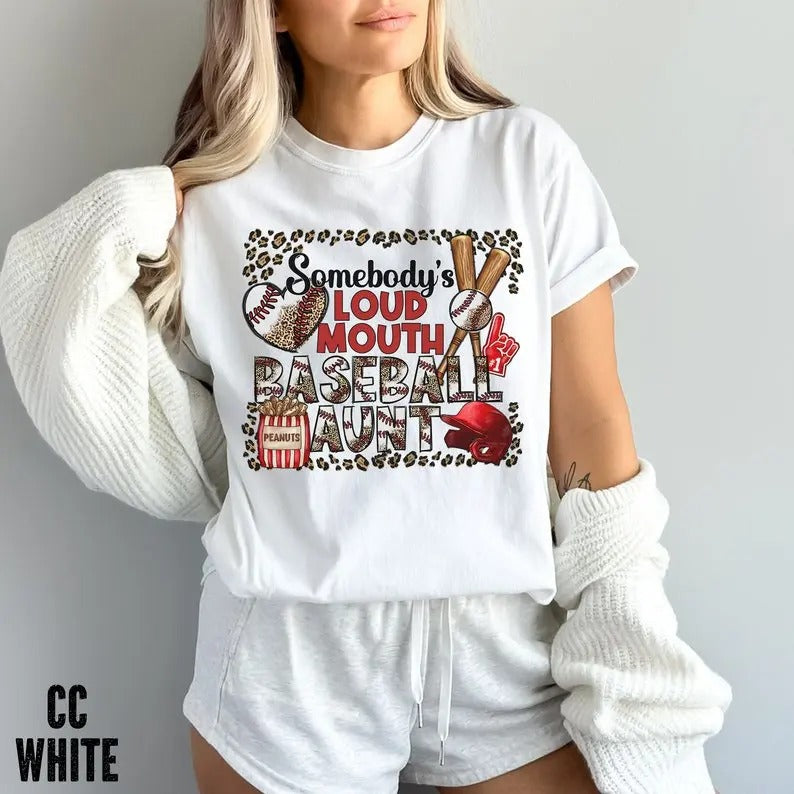 Premium Somebody's Loud Mouth Baseball Aunt T-Shirt, Funny Baseball Auntie Shirt, Baseball Aunt Shirt, Retro Baseball, Sports Aunts