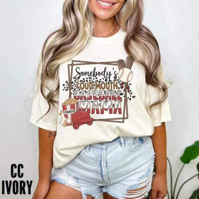 Premium Somebody's Loud Mouth Baseball MAMA T-Shirt, Funny Baseball Mom T-Shirt, Baseball Mom T-shirt's, Retro Baseball, Sports Moms