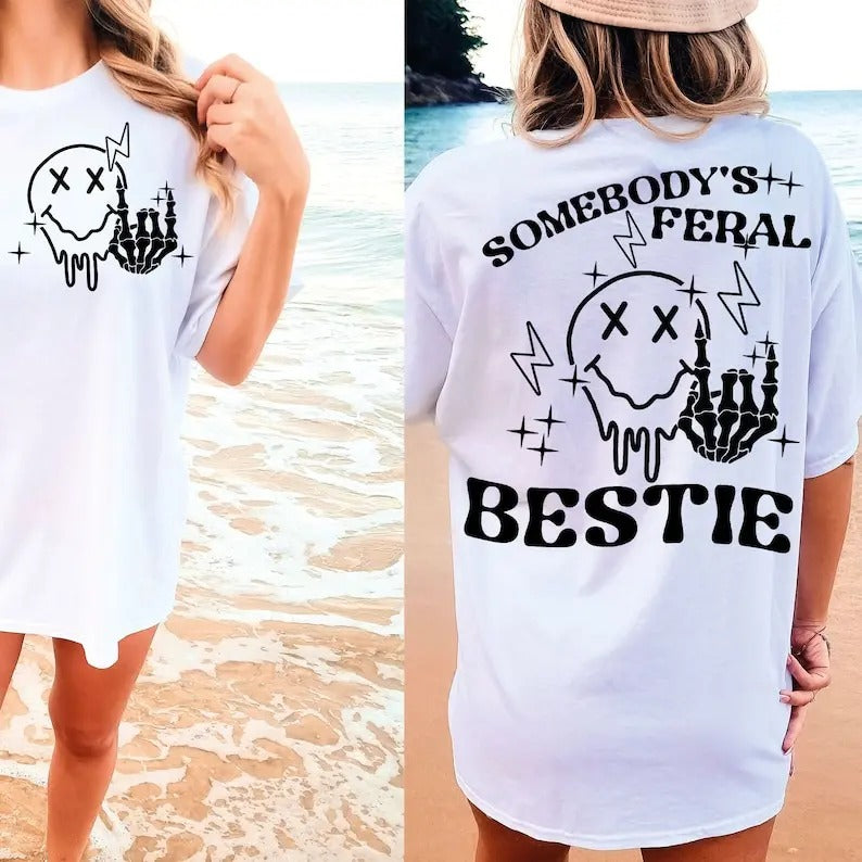 Premium Somebodys Feral Bestie Funny Best Friend Retro Bestie Png Girls Weekend Friendship Bestie shirt Hoodie, Sweatshirt