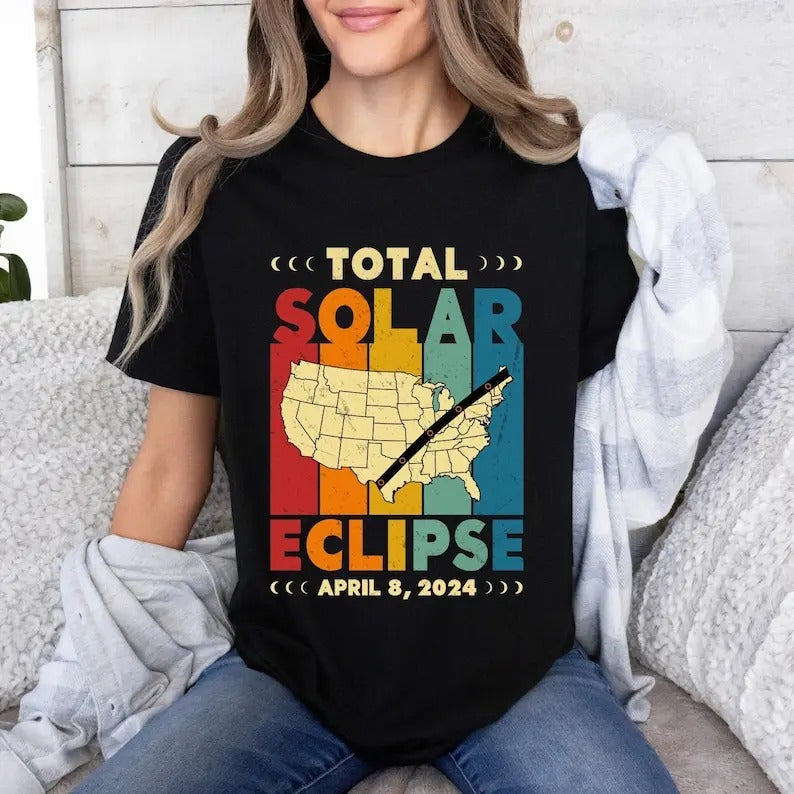 Premium Vintage Total Solar Eclipse 2024 USA Map Unisex t-shirt, Eclipse Tee, Solar Eclipse Shirt, Lunar Eclipse Gift, April 8 2024, Astronomy Shirt