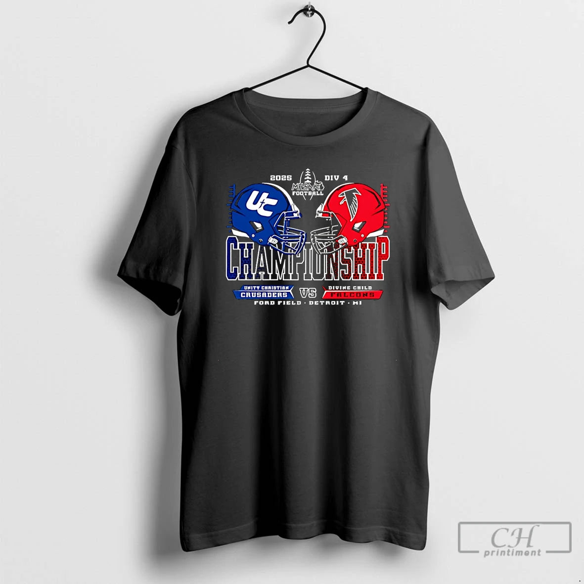 Premium Crusaders Vs Falcons 2025 Mhsaa Football D4 H2h Championship Helmets Christmas T Shirts Sweater Hoodie, Sweatshirt